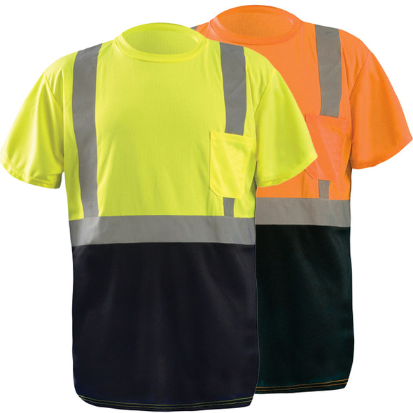 Occunomix Class 2 Hi Vis Black Bottom Moisture Wicking T-Shirt with Pocket LUX-SSETPBK